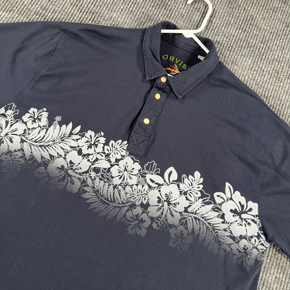 Orvis Shirt Mens XL Extra Large Blue Hawaiian Short Sleeve Casual Comfort Golf